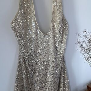 Lulu's Silver Sequin Backless Dress